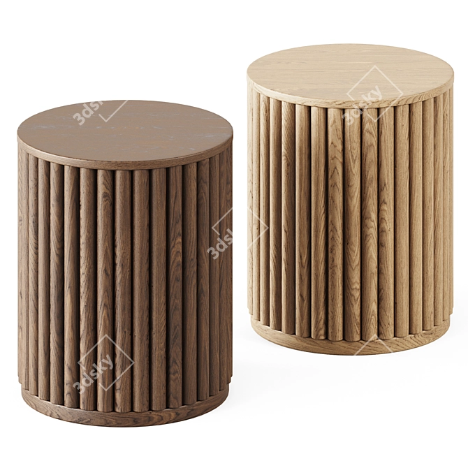 Natural Wood Fluted Drum End Table 3D model image 1