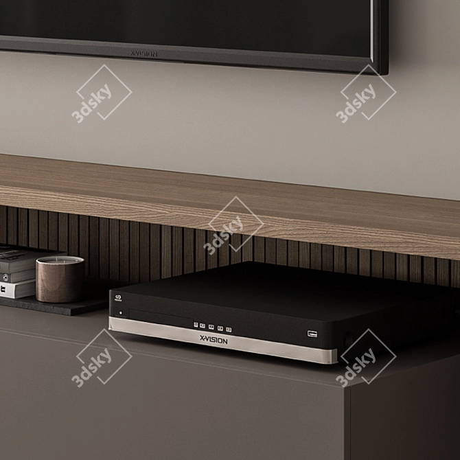 Modern Black and Wood TV Wall 3D model image 4
