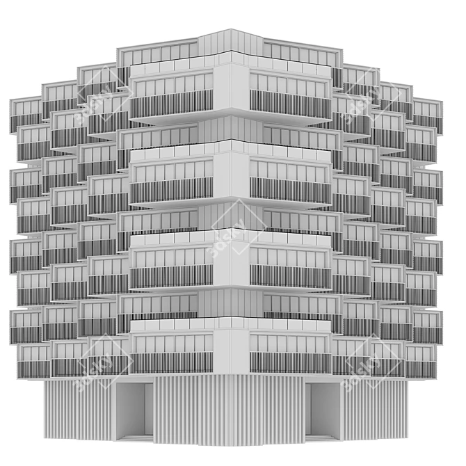 Parametric Corner Building with Detailed Facades 3D model image 6
