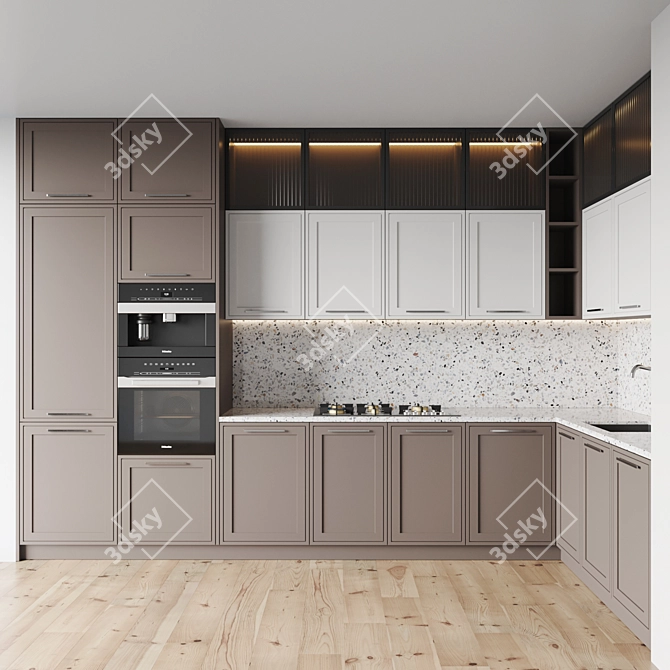 Modern Kitchen Set: Gas Hob, Oven, Coffee Machine, Sink, Hood 3D model image 1