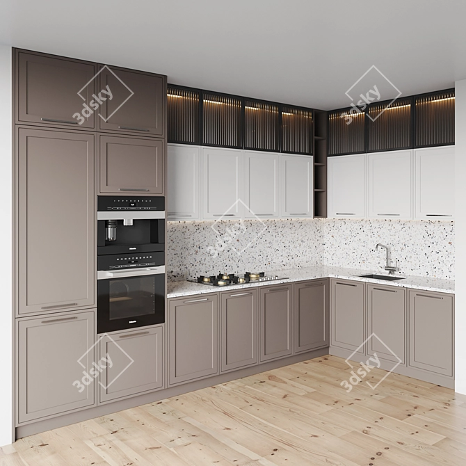 Modern Kitchen Set: Gas Hob, Oven, Coffee Machine, Sink, Hood 3D model image 2