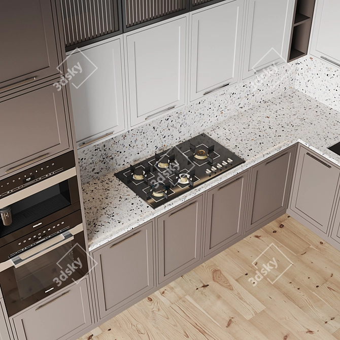 Modern Kitchen Set: Gas Hob, Oven, Coffee Machine, Sink, Hood 3D model image 3