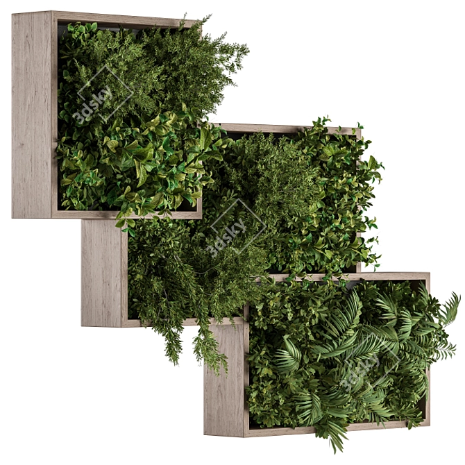 Wood Frame Vertical Garden: Wall Decor 3D model image 1