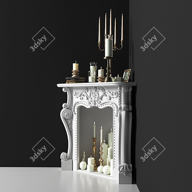 Classic Corner Fireplace Set with Candles 3D model image 3