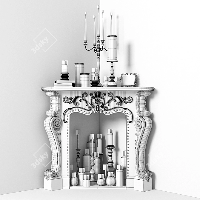 Classic Corner Fireplace Set with Candles 3D model image 4