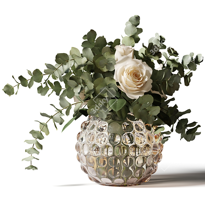 Romantic Rose and Eucalyptus Bouquet 3D model image 1