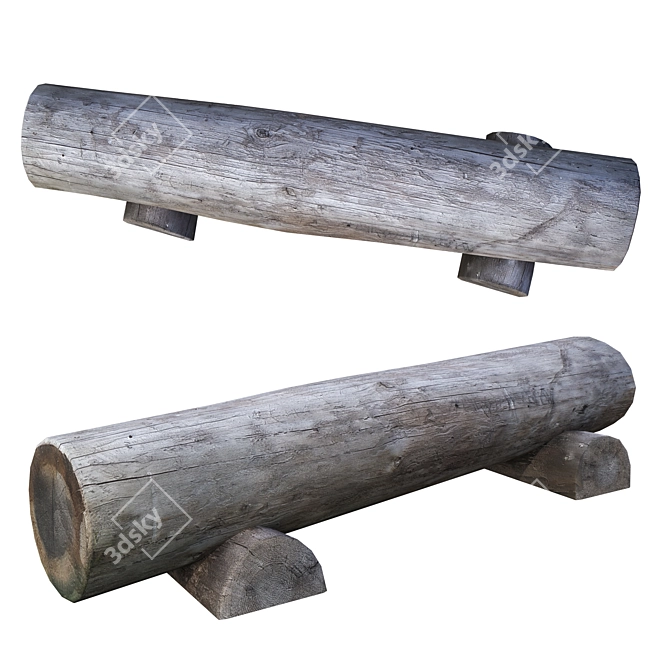 Rustic Wooden Bench - Handcrafted and Sturdy 3D model image 1