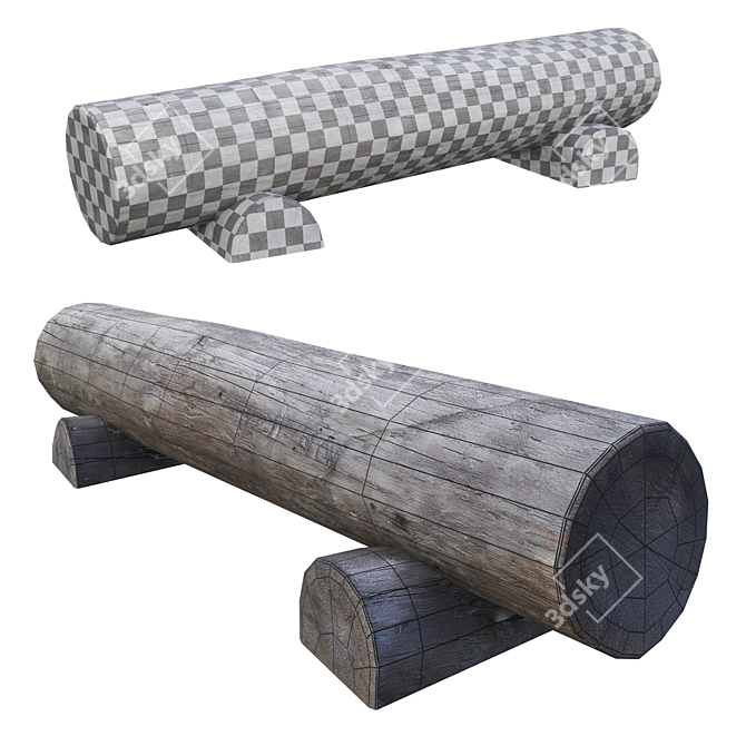 Rustic Wooden Bench - Handcrafted and Sturdy 3D model image 2