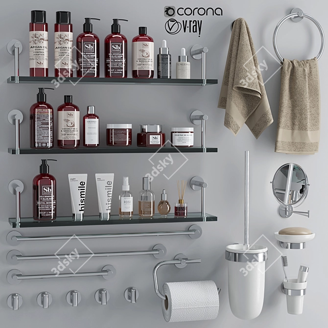 Luxury Bathroom Accessories Set 3D model image 1