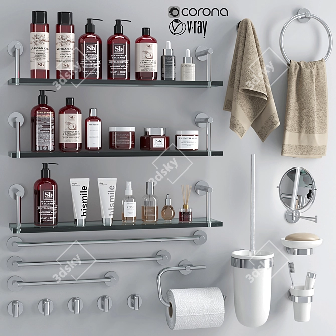 Luxury Bathroom Accessories Set 3D model image 7