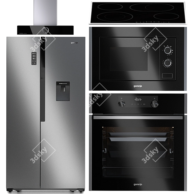 Gorenje Kitchen Appliance Set: Microwave, Oven, Hood, Cooktop 3D model image 1