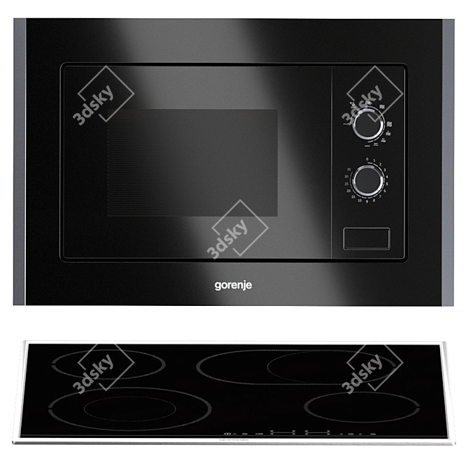 Gorenje Kitchen Appliance Set: Microwave, Oven, Hood, Cooktop 3D model image 4