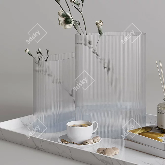 Elegant Coffee Set: Marble Tray, Vase, Bouquet 3D model image 7