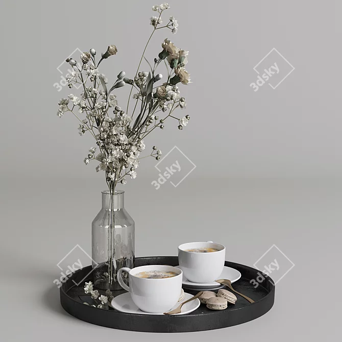 Elegant Coffee Serving Tray Set 3D model image 2