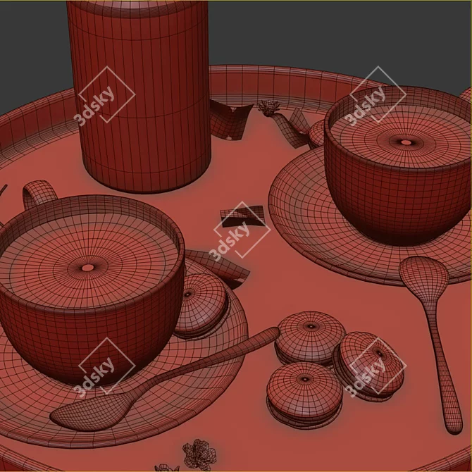 Elegant Coffee Serving Tray Set 3D model image 6