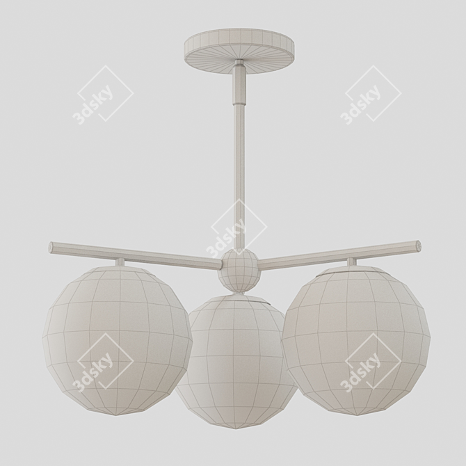 Brass Sphere Stem 3-Light Chandelier 3D model image 2