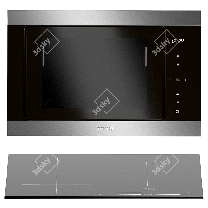 Smeg Kitchen Appliance Set: Induction Cooktop, Range Hood, Microwave, Fridge, Oven 3D model image 3