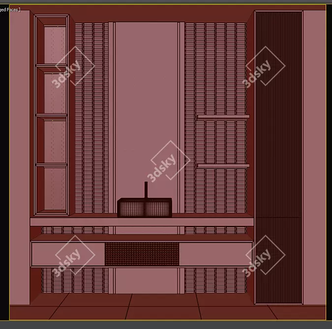 Complete Bathroom Set with Sink, Mirror, Wardrobe, Shelf, and Tiles 3D model image 6