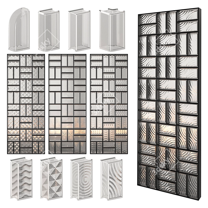 Sleek Glass Block Wall Partition 3D model image 1