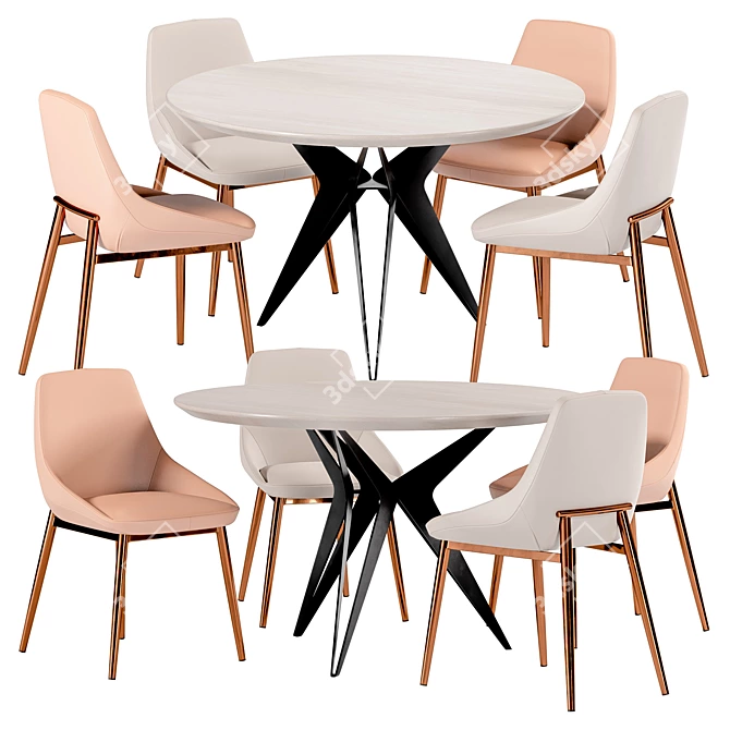 Oscar Dining Chair & Eliza L Table Set 3D model image 2