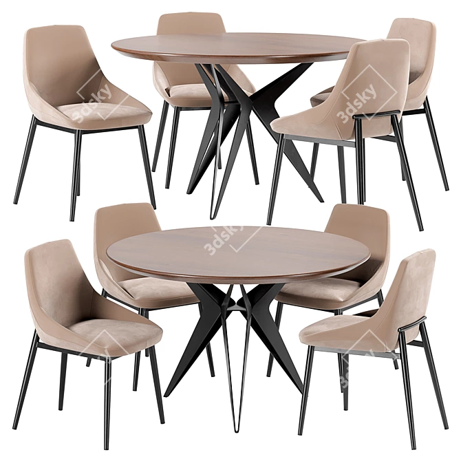 Oscar Dining Chair & Eliza L Table Set 3D model image 4