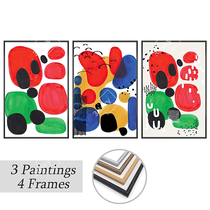 3-Piece Wall Painting Set with Multiple Frame Options 3D model image 1