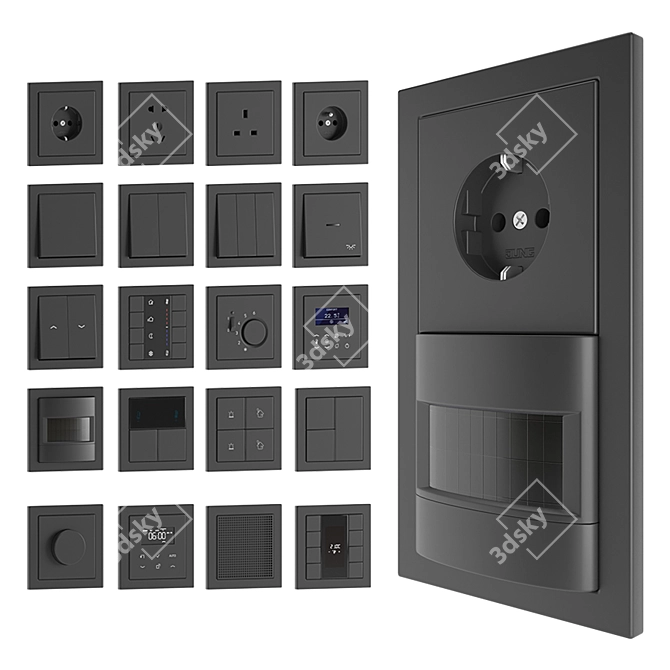 Jung LS Flat Design Set: Sleek Electrical Switches & Outlets 3D model image 1