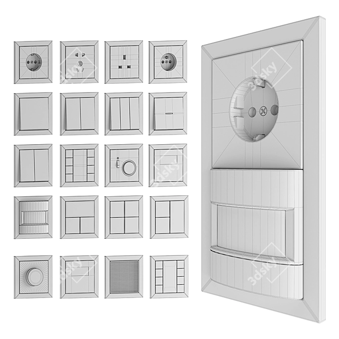 Jung LS Flat Design Set: Sleek Electrical Switches & Outlets 3D model image 2