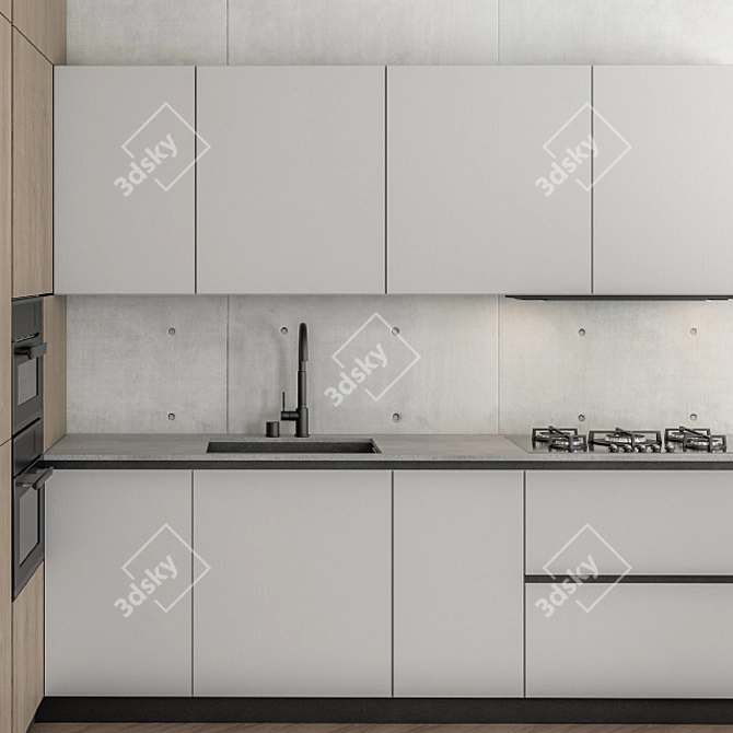 Sleek White and Wood Kitchen 3D model image 4