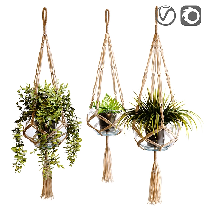 Natural Macramé Plant Holder 3D model image 1