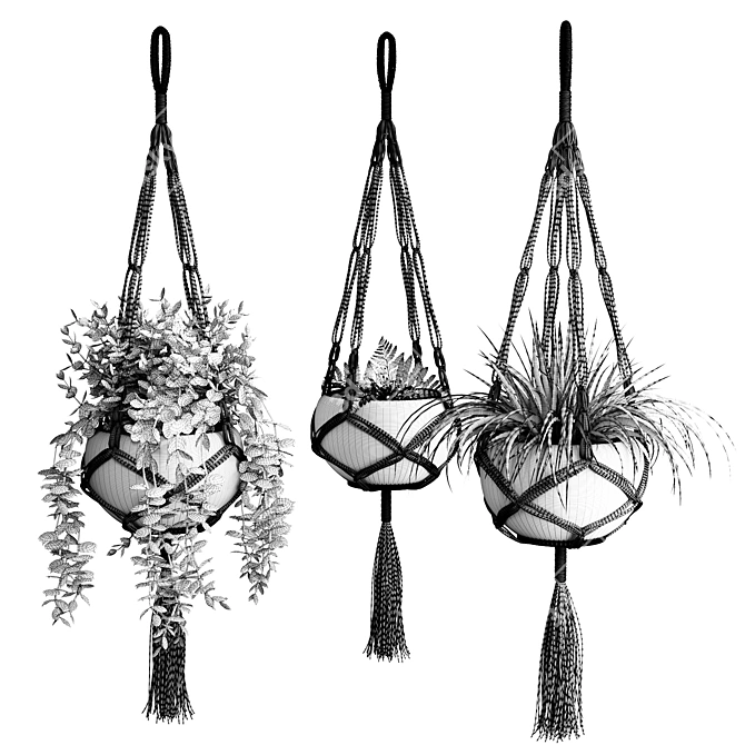 Natural Macramé Plant Holder 3D model image 2