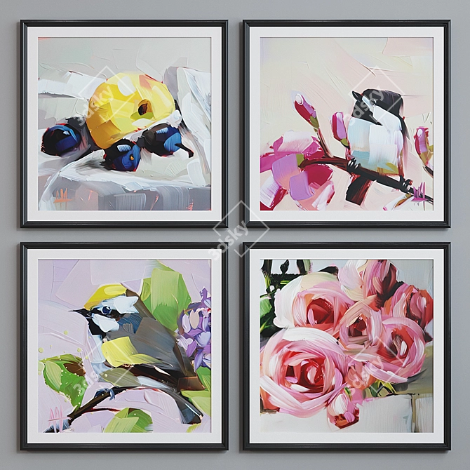 Modern Oil Paintings Picture Frame Set 3D model image 2