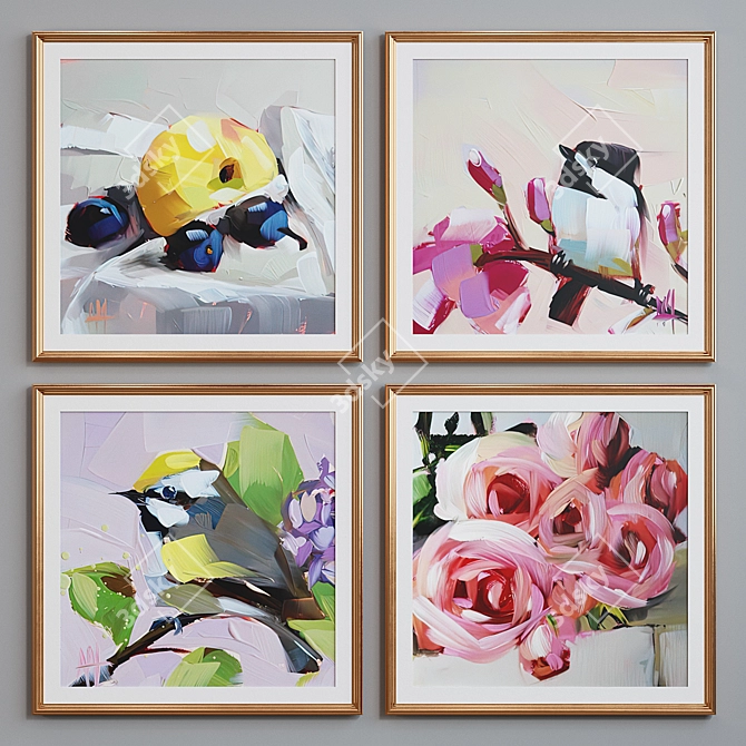 Modern Oil Paintings Picture Frame Set 3D model image 4