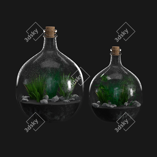 Glass Terrarium Bottle: Living Art in a Jar 3D model image 2