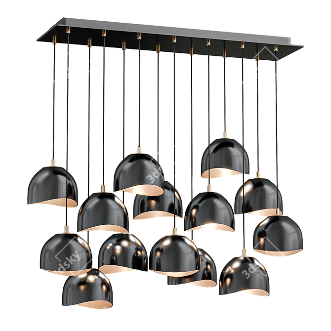 Nula Multi-Light Pendant: Elegant Shell Black with Gold Leaf 3D model image 1