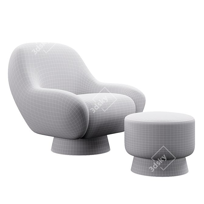 Modern Rocco Swivel Chair & Ottoman 3D model image 3