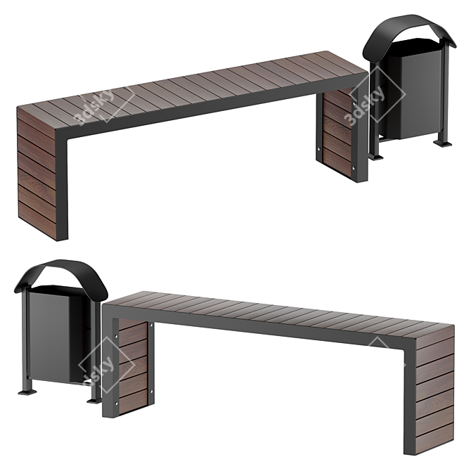 Industrial Loft Bench & Urn 3D model image 1