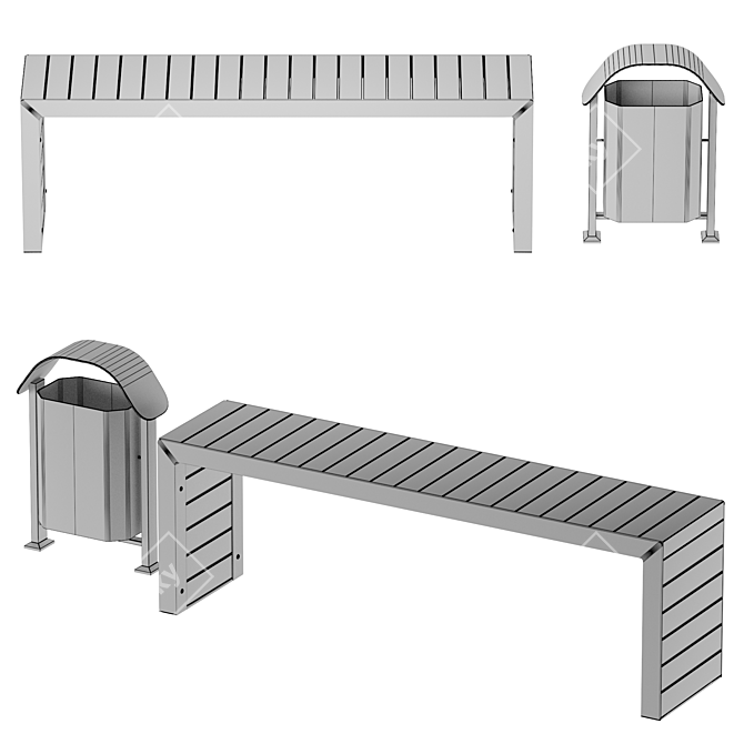 Industrial Loft Bench & Urn 3D model image 3