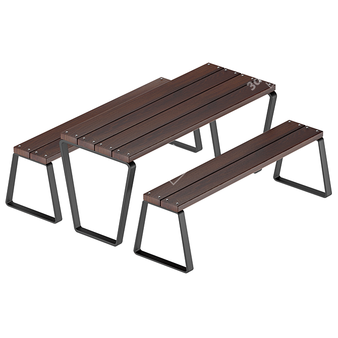 Industrial Loft Table and Benches 3D model image 1