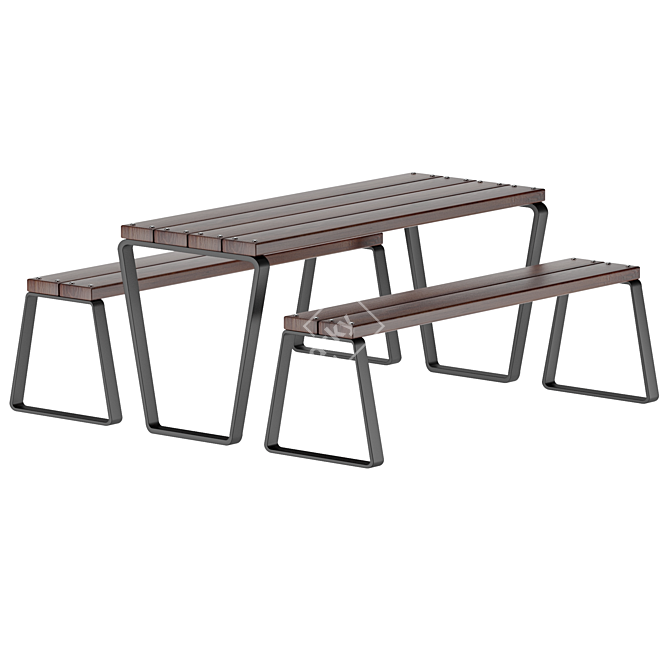 Industrial Loft Table and Benches 3D model image 3