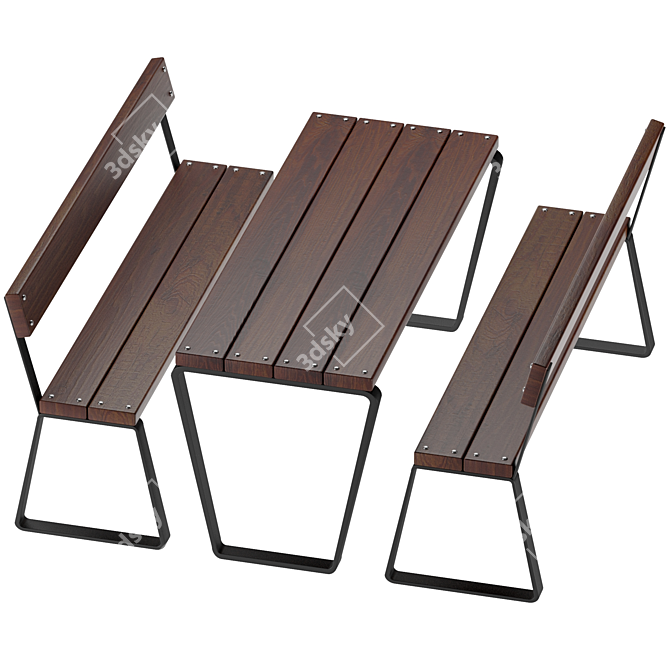 Industrial Loft Table & Benches 3D model image 2