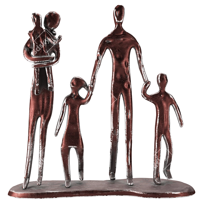 Bronze Family of 5 Sculpture 3D model image 1