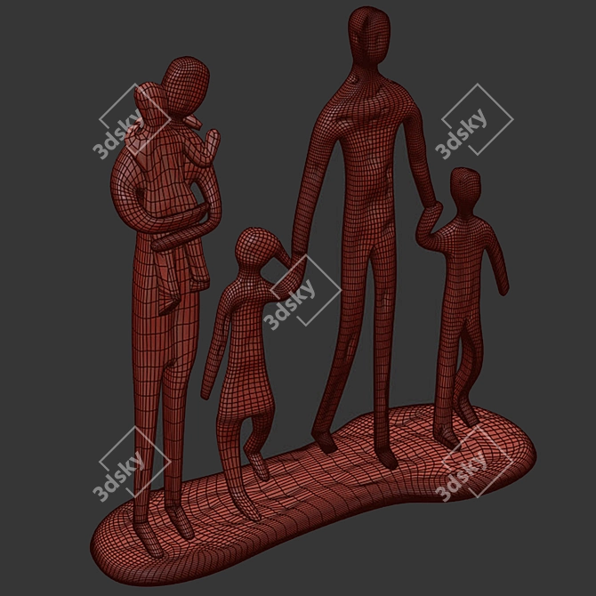 Bronze Family of 5 Sculpture 3D model image 2