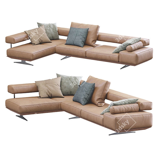 Sleek Leather Wing Sofa by Flexform 3D model image 2