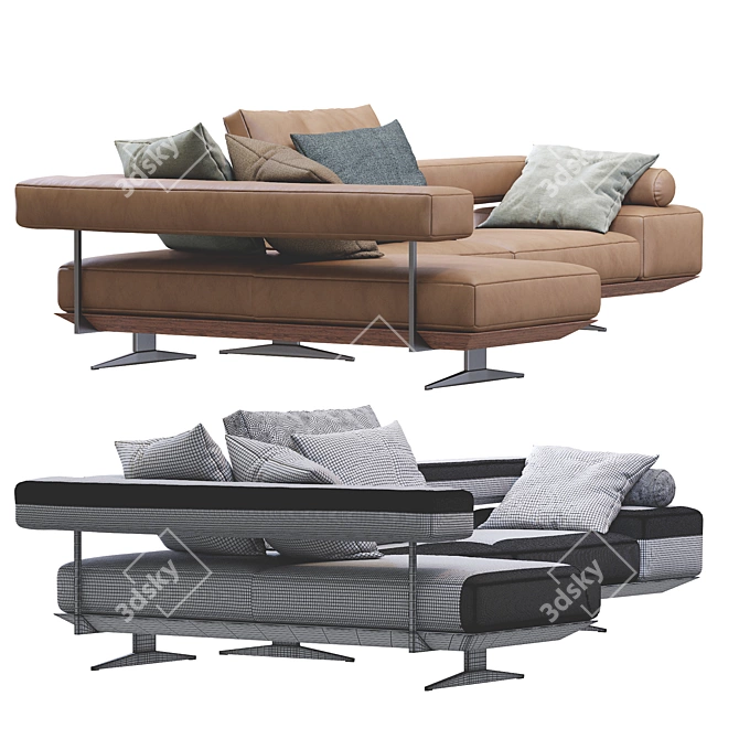 Sleek Leather Wing Sofa by Flexform 3D model image 4