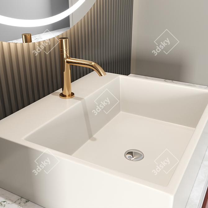 Modern Bath Set with Sink, Mirror, Wardrobe & Shelf 3D model image 4