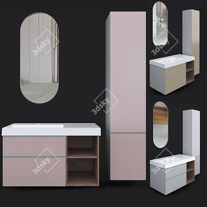 Title: CUBO 90 Cabinet with Sink & Mirror 3D model image 1