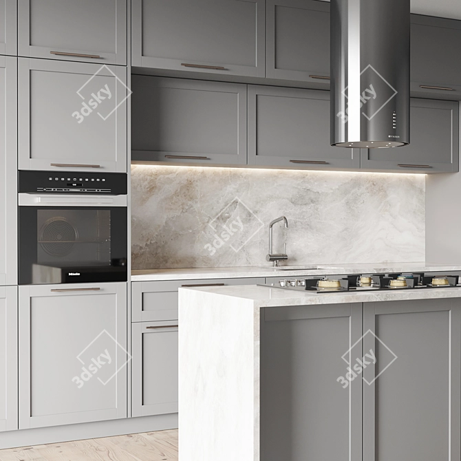 Modern Kitchen Set: Gas Hob, Oven, Wine Fridge, Sink, and Hood 3D model image 2