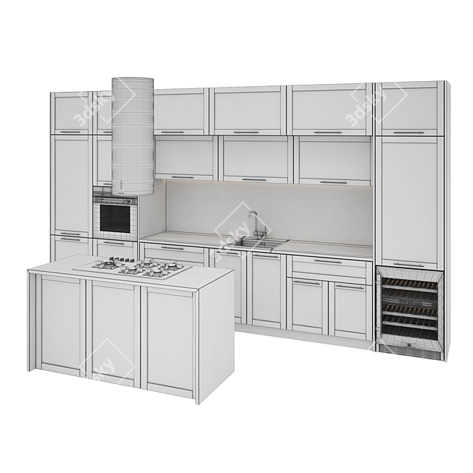 Modern Kitchen Set: Gas Hob, Oven, Wine Fridge, Sink, and Hood 3D model image 5