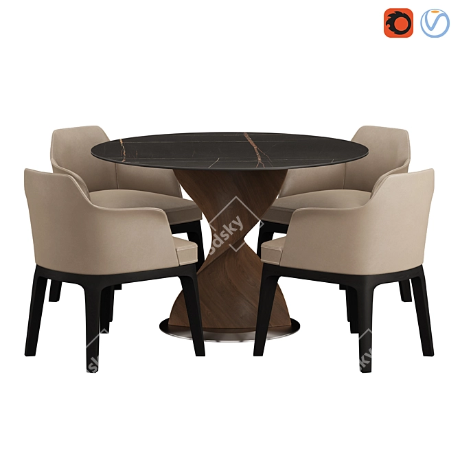 Modern Niagara Table & Lois Chair Set 3D model image 1